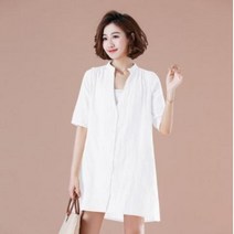 [실버캣] 여성 빅사이즈 루즈핏 플레어 린넨코튼 롱 블라우스