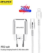 Awei PD2/PD4 20W 고속 PD USB 충전기 C형 3.0 어댑터 아이폰 삼성 호환 샤오미 휴대폰 핸드폰 휴대폰, 03 PD2 EU Plug white, 한개옵션1