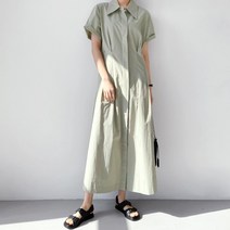 카라 핀턱 반팔 셔츠 원피스