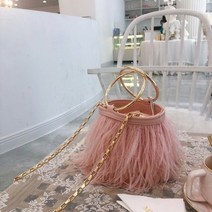 털가방 여성 퍼 숄더백 쇼퍼 토트백 럭셔리 핸드백 버킷 백 디자이너 타조 깃털 토트 후드 링 저녁 클러치 백 체인 지갑