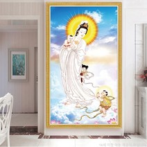 불교장식 전체 큐빅 관음보살 인테리어 그림 비즈 대형 보석십자수 재료 만들기 세트, 60x100cm