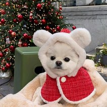 강아지 처키 옷 짐볼 공 루돌프 애완 동물 강아지 옷 크리스마스 플러시 귀 후드 망토 작은 중형 개 턱받이, 01 빨간_01 one size