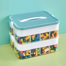 HK.sell 분리형 2단 블록 박스 장난감 레고 정리함 선반유, 민트색 선반유