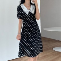 퍼니걸스 5154 레이스 카라 도트 롱 원피스 여성의류