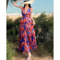 DarjinQD 홀터넥 브이넥 쉬폰 드레스