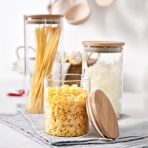 심플 내열유리용기 파스타 밀폐 보관용기 다용도 양념유리병 대나무뚜껑, 700ml, 1개