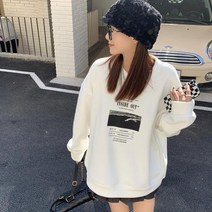 코지 여자 레터링 사진 프린팅 캐주얼 기모 맨투맨
