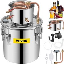 VEVOR 물 알코올 증류기 11.4L(3갤런) 증류 키트 순환 펌프 포함 알코올 스틸 구리 튜브 위스키 증류, 01 3Gal, 1개