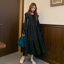 [HEIPANG] 여성 원피스 이중넥 봄가을 루즈핏 롱 원피스