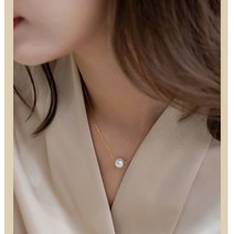 순금목걸이줄 체인 민줄 스네이크 뱀줄 18K 골드 진주 펜던트 목걸이 여성용 천연 아코 야 옐로우 체인 파