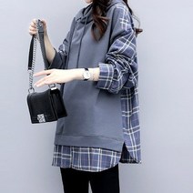 쉬블림로브 체크 셔츠 레이어드 후드 티셔츠_머튼 GW1538