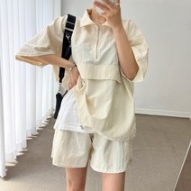 여자 아노락 반 집업 루즈핏 바람막이 반팔 반바지 트레이닝 세트 4color