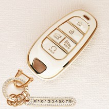 튜모 현대 더뉴 팰리세이드 쏘나타 싼타페 아이오닉5 투싼 아반떼 그랜저 i30 벨로스터 코나 넥쏘 싼타페 엑센트 포터 스타리아 TPU 골드라인 스마트키케이스 키링, HD-02, 골드오링-아이보리