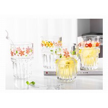 빈티지 플라워 유리 컵 4p 세트 335ml, 2개, 등나무꽃