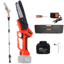 25V 무선 충전식 전지 가위 풀세트 전동 조경 전정 자동 가지치기 전기톱 세트, 5인치 전지톱 + 장대 세트
