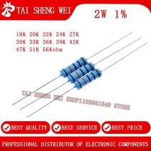 자동차용품 수입차부품 20pcs 2W 금속 필름 저항 1 18K ohm 20K 22K 24Kohm 27K 30Kohm 33K 36Kohm 39K 43Kohm 47Kohm 51Koh, 2W 36K ohm