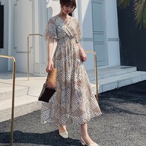 쉬폰 여성 롱 도트 맥시원피스 비치 반팔 여름 바캉스