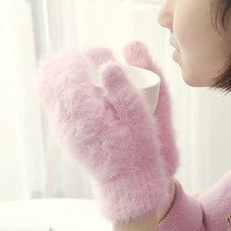 핑거홀정갑 수족냉증 하프팜 다한증 손가락구멍 손가락뚫린 수면 앙고라 오픈벙어리 장갑 여성 탄성 전체 손가락 귀여운 토끼 양모 여성 겨울 패션 단색 두꺼운 따뜻한