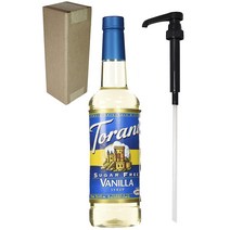 토라니 무설탕 바닐라 향료 시럽 750mL (25.4 fl oz) 병 개별 박스 블랙 펌프 포함, 기본