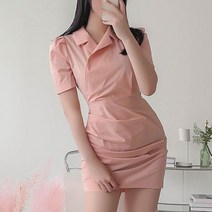 신세계TV쇼핑 [옷자락] 여자 반팔셔츠 랩 퍼프 부드러운 H라인 미니원피스