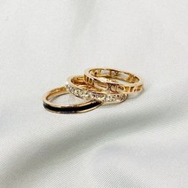 (3개 1세트) 로마 숫자 각인 다이아 큐빅 블랙 라인 써지컬스틸 여성 반지