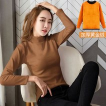 겨울 열 속옷 여성 두꺼운 벨벳 원피스 탑스 의류 가을 중반 높은 칼라 셔츠