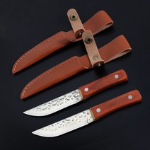 가죽 공예 칼 스테이크 집 수제 탄소 레드 우드 유틸리티 캠핑 고기 야채, 칼집을 가진 2pcs