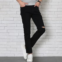 위드진 남성청바지 디스트로이드 슬림 스판 9부 컷팅 빅사이즈 블랙진