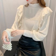 하이넥 레이스 블라우스 여성 스러운옷 하객룩 데이트 반목 프릴 여자 20대 결혼식