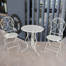 야외 실내 테라스 발코니 거실 마당 옥상 빈티지 앤틱 북유럽 접이식 고급스러운 녹슨 녹 서양 외국 카페 감성 테이블 오래된 입식 옛날 느낌 등받이 있는 의자 감성 철 세트 하비리아, 화이트의자43x38x92cm