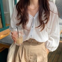 브이넥 셔링 루즈핏 여리블라우스