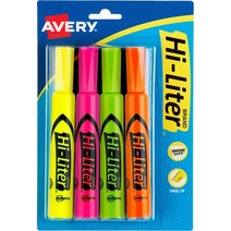 일본직발송 3. AVERY DESK STYLE HIGHLIGHTER CHISEL TIP FLUORESCENT YELLOWORANGEGREENPINK 4SET (병, One Size, One Color