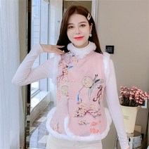 모피 조끼 퍼 베스트 fur vest 레트로 스타일 사슴 가죽 벨벳 모피 칼라 면 짧은 코트 T342 여성용 중국 겨