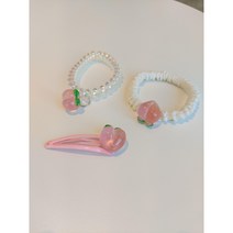 킴제이 복숭아 헤어악세사리세트 복숭아똑딱핀 전화기머리끈 복숭아머리끈