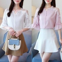 [RAΞ] 레이스 블라우스 여자 사계절 셔츠 기본 여자옷 하늘한 쉬폰 봄블라우스 여성 예쁜 정장 상의 ▷_8θ270eA