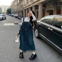 멜빵 청 치마 여성 롱 스커트 패션 솔트 시스템 레트로 데님 서스펜더 드레스 틈새 기질 중