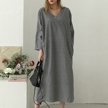 시크루즈 차잉 V넥 체크 포켓 박스 원피스_BDOE990