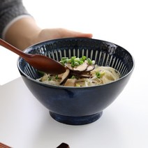 오반자이 엠보도쿠사 우동면기 일본 도자기 면기 북유럽도자기 빈티지식기 덮밥그릇 라면그릇, 오반자이 엠보도쿠사 우동면기[딥블루], 1개