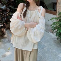 [텐미닛스타일]꾸안꾸 어깨 트임 오프숄더 린리샤 블라우스