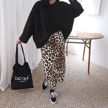 호피 블랙 도트 봄 가을 국내산 H라인 뒷트임 빈스 머메이드 롱 스커트(XL FREE)
