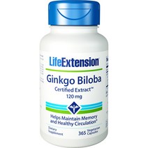 라이프익스텐션 징코 빌로바 120mg 베지테리안 캡슐, 365개입, 1개, 365정