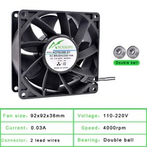 ANCHAOPU EC 브러시리스 냉각 팬 AC 110V 볼 베어링 2 전선 60mm 92mm 120mm 크기 옵션, 07 92x92x38mm