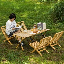 야외 접이식 롤테이블 원목 의자 체어 캠핑 야영 차박, 소나무/ 통나무색 90CM (가방포함)