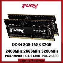 HyperX Fury Memoria RAM DDR4 32GB 8GB 16GB 3200MHz 2400 2666MHz 노트북 메모리 260 핀 SODIMM PC419200 21300, [16] 2x32GB 3200MHz