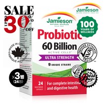 자미에슨 최대 30% 600억 유산균 프로바이오틱스 24정 베지 캡슐 x 3병 묶음 Jamieson Probiotic 60 Billion 24 caps