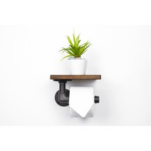 파이프 선반 휴지걸이 싱글, 월넛