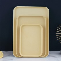 직사각형 밀짚 트레이 컵 차 과일 플라스틱 트레이 사용 케이크 빵 환경 보호 건강 바베큐 트레이 가정용, Yellow_38x27cm