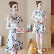 뉴욕멋쟁이 [당일발송] 달리아 플라워 프릴소매 쉬폰원피스 롱블라우스 44~88사이즈까지