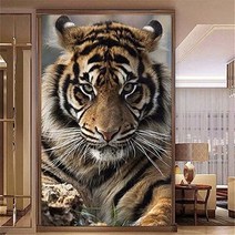 안묵 보석십자수 호랑이 전체 큐빅 세로판 현관 거실 비즈 가득 보석십자수 재료 만들기 세트 원형비즈 선물용 집들이, 60x100cm