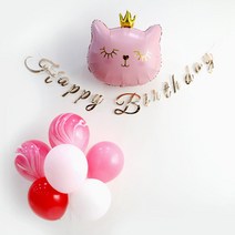 생일파티 데코세트 / 홈파티 파티소품 셀프촬영 풍선 은박 유니크 감성, 3. 핑크캣 생일파티 데코세트